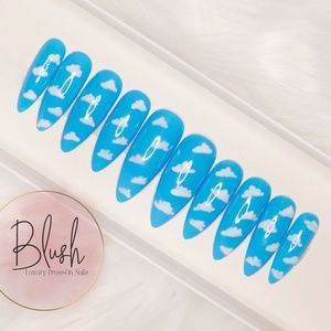 Sky Blue Clouds  Luxury Custom Press On Nails